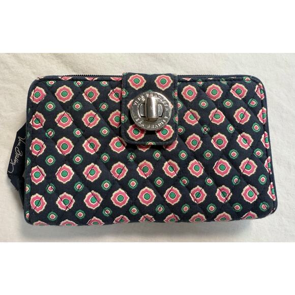 Vera Bradley Handbags - Vera‎ Bradley Turnlock Wallet Petal Dots Quilted Blue Pink NWOT